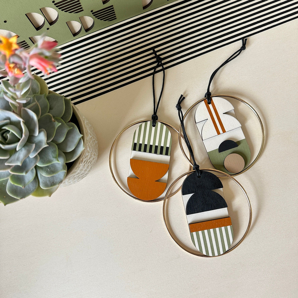 Original Small Geometric Wall Hanging - Mini Mid-Century Wall Art - Little Wooden Decoration - Contemporary Wall Decor