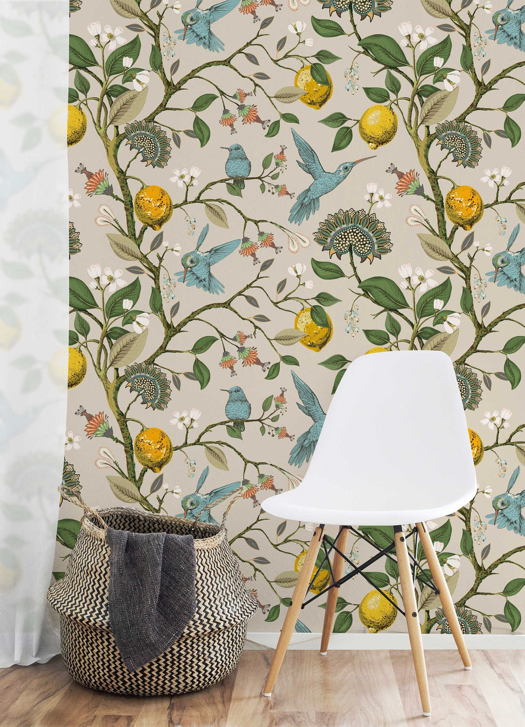 Lemon Grove Hummingbirds Peel and Stick Wallpaper - Removable Self-Adhesive for Nursery or Kitchen