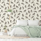 Leopards on Light Cream Background Removable Wallpaper | Self-Adhesive Fabric | Peel & Stick | Tropical Animal Wall Covering