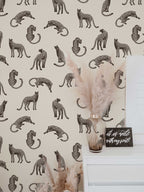 Leopards on Light Cream Background Removable Wallpaper | Self-Adhesive Fabric | Peel & Stick | Tropical Animal Wall Covering