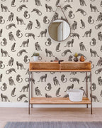 Leopards on Light Cream Background Removable Wallpaper | Self-Adhesive Fabric | Peel & Stick | Tropical Animal Wall Covering