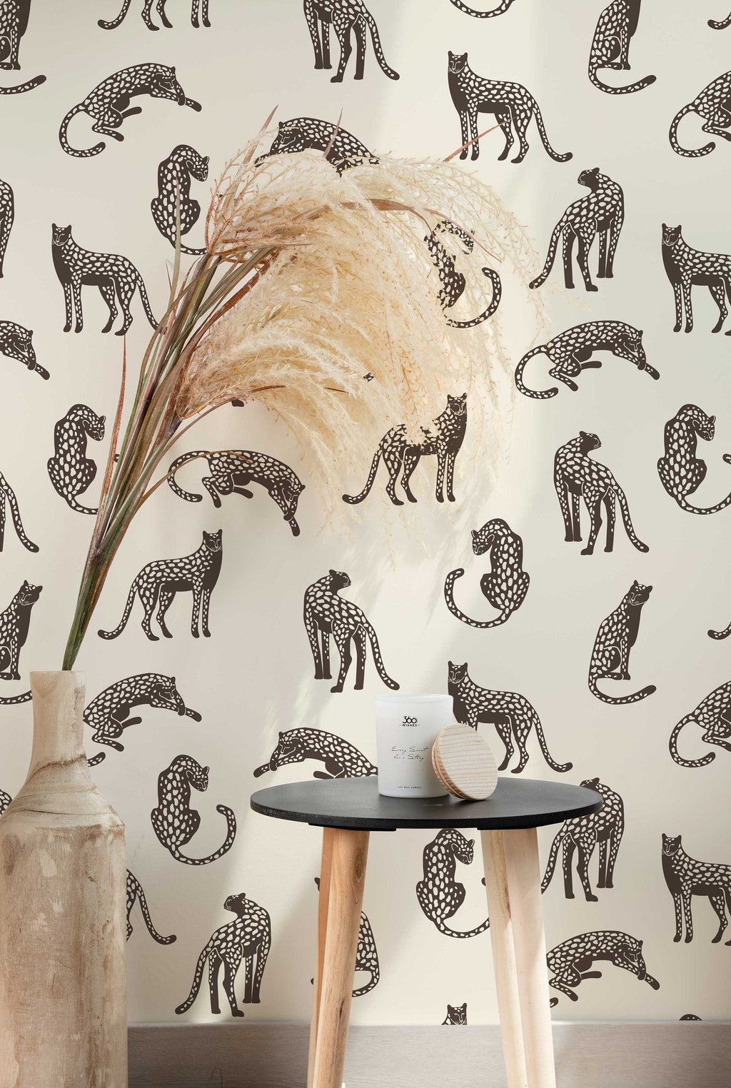 Leopards on Light Cream Background Removable Wallpaper | Self-Adhesive Fabric | Peel & Stick | Tropical Animal Wall Covering