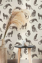 Leopards on Light Cream Background Removable Wallpaper | Self-Adhesive Fabric | Peel & Stick | Tropical Animal Wall Covering