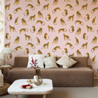 Leopards on Pink Background Removable Wallpaper | Self-Adhesive Fabric | Peel & Stick | Tropical Animal Wall Covering