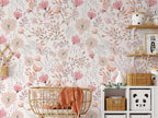 Nursery Floral Wallpaper Peel and Stick Kids Soft Garden Flowers Wall Mural
