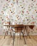 Watercolor Wild Flower Wallpaper | Soft Botanical Field Floral Wall Mural | Peel and Stick Little Florals with Grass Wallpaper