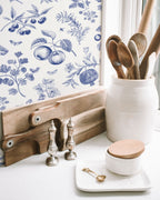 Blue Peach Botanical Wallpaper | Removable Peel and Stick | Custom Roll | Self Adhesive | Country Style Decor