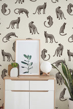 Leopards on Light Cream Background Removable Wallpaper | Self-Adhesive Fabric | Peel & Stick | Tropical Animal Wall Covering