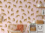 Leopards on Pink Background Removable Wallpaper | Self-Adhesive Fabric | Peel & Stick | Tropical Animal Wall Covering