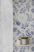 Blue Peach Botanical Wallpaper | Removable Peel and Stick | Custom Roll | Self Adhesive | Country Style Decor