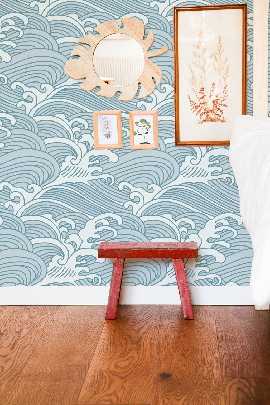 Chinese Waves Self Adhesive Wallpaper | Removable Blue-Gray Mural | Eco Friendly Design