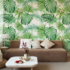 Tropical Leaves Peel and Stick Wallpaper | Removable Monstera Palms Mural | Eco Friendly Wall Decor