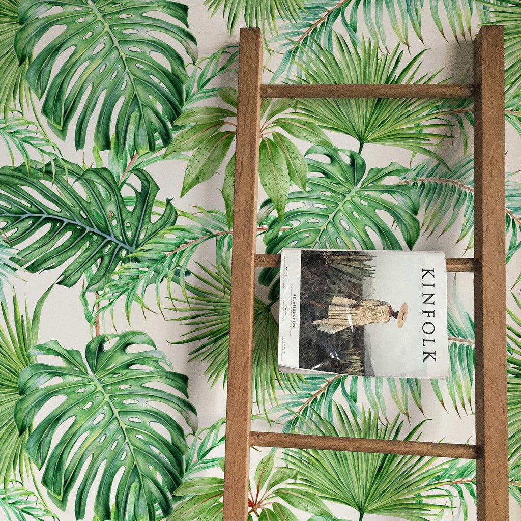 Tropical Leaves Peel and Stick Wallpaper | Removable Monstera Palms Mural | Eco Friendly Wall Decor