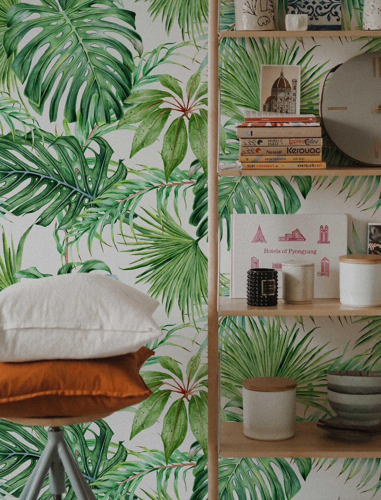 Tropical Leaves Peel and Stick Wallpaper | Removable Monstera Palms Mural | Eco Friendly Wall Decor