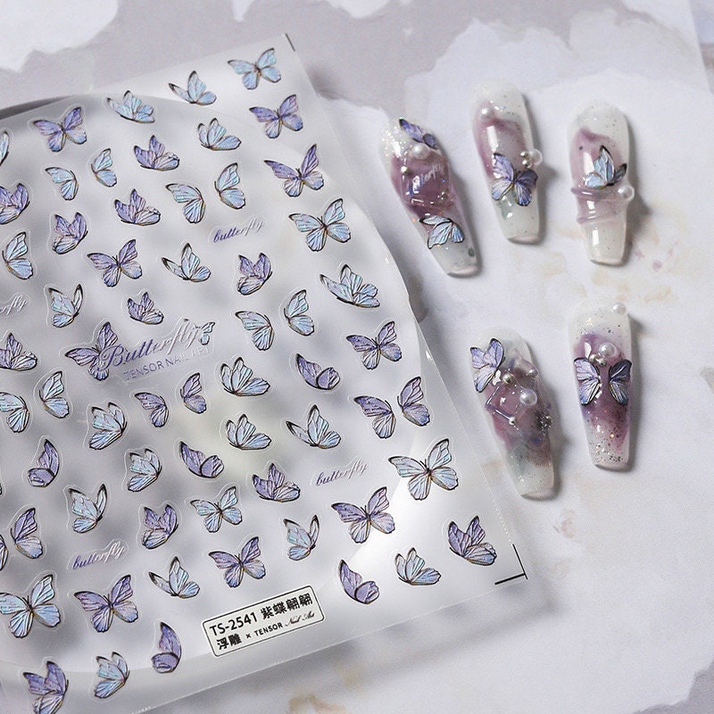 Hello Claws | Purple Dream Butterfly 5D Embossed Pattern Design Nail Deco Sticker