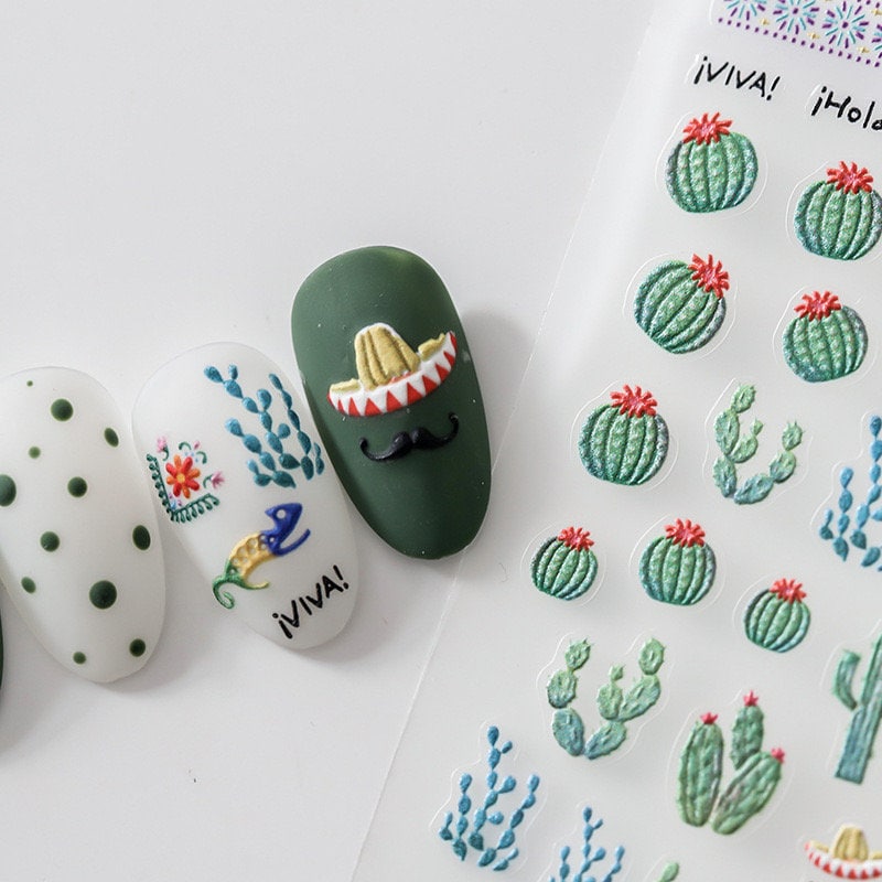 Hello Claws | Succulent Plants Embossed Pattern Design Nail Deco Sticker