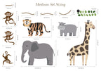 Large Safari Animals and Monkey Wall Decals, Jungle Animal Wall Stickers, Nursery Wall Decals, Repositionable Jungle Wall Decals Style 2