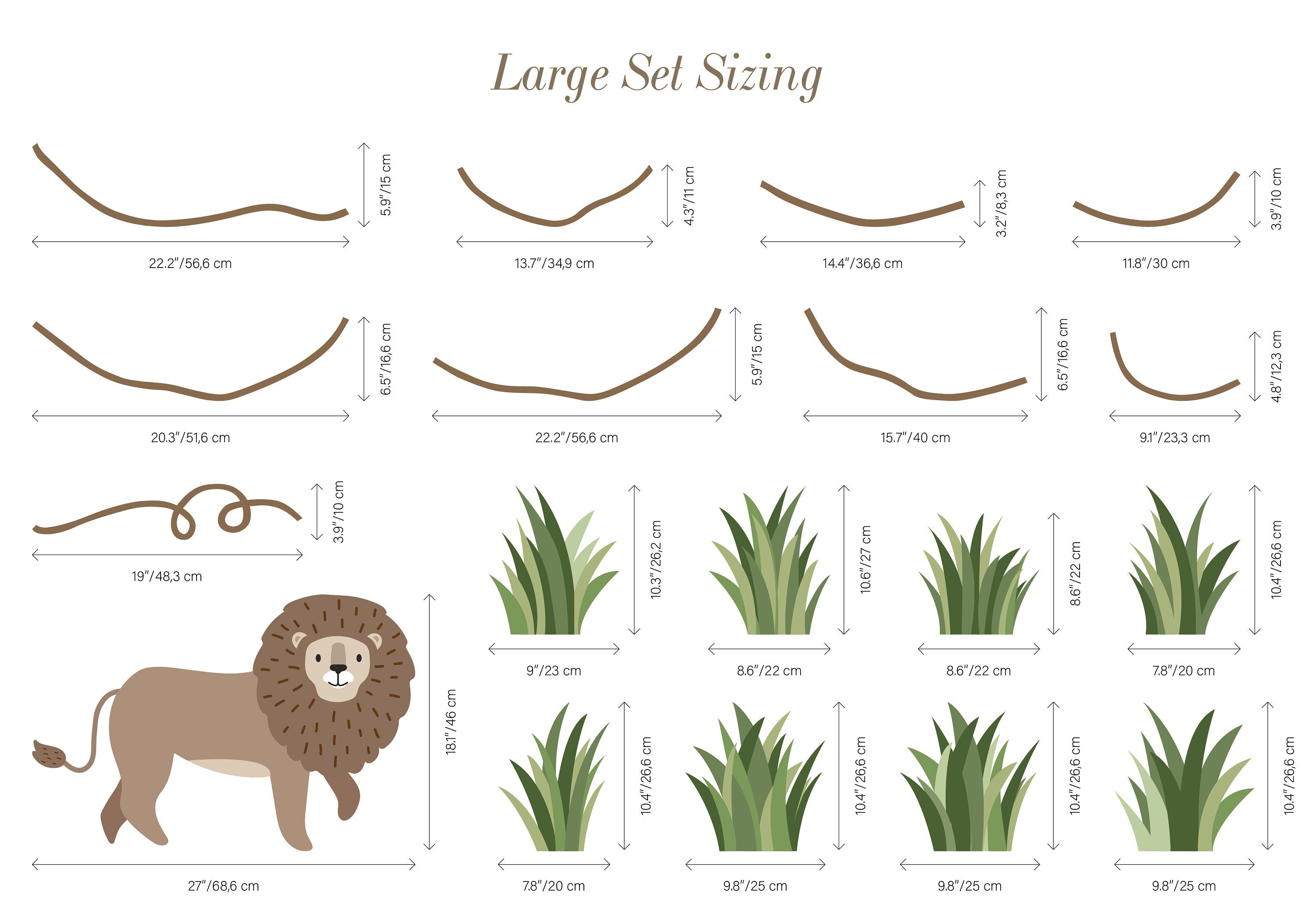 Large Safari Animals and Monkey Wall Decals, Jungle Animal Wall Stickers, Nursery Wall Decals, Repositionable Jungle Wall Decals Style 2