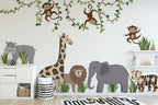 Large Safari Animals and Monkey Wall Decals, Jungle Animal Wall Stickers, Nursery Wall Decals, Repositionable Jungle Wall Decals Style 2
