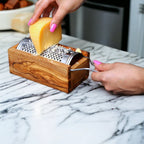Olive Wood Cheese Grater Box Set | Stainless Steel Hand Shredder with Catcher