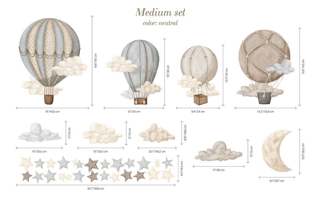 Dreamy Hot Air Balloons and Stars Wall Sticker for Nursery and Kids' Room
