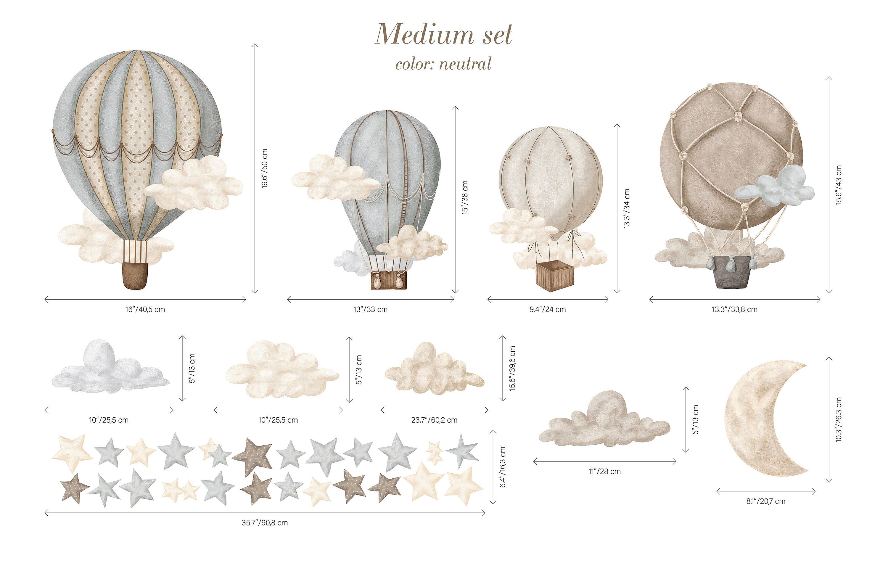 Dreamy Hot Air Balloons and Stars Wall Sticker for Nursery and Kids' Room