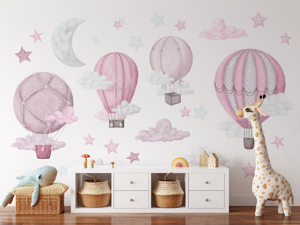Dreamy Hot Air Balloons and Stars Wall Sticker for Nursery and Kids' Room
