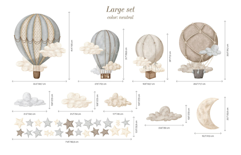 Dreamy Hot Air Balloons and Stars Wall Sticker for Nursery and Kids' Room