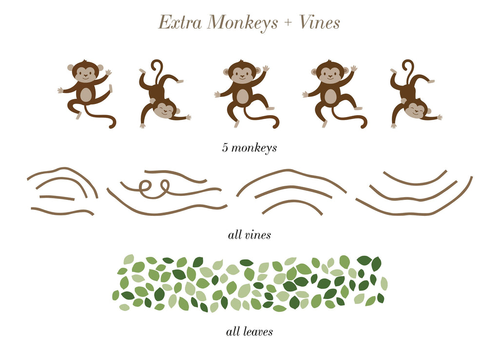 Large Safari Animals and Monkey Wall Decals, Jungle Animal Wall Stickers, Nursery Wall Decals, Repositionable Jungle Wall Decals Style 2