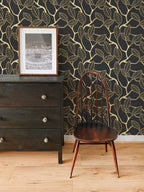 3D Gold Leaf Removable Wallpaper | Art Deco Wall Mural | Dark Art Deco Wall Decor