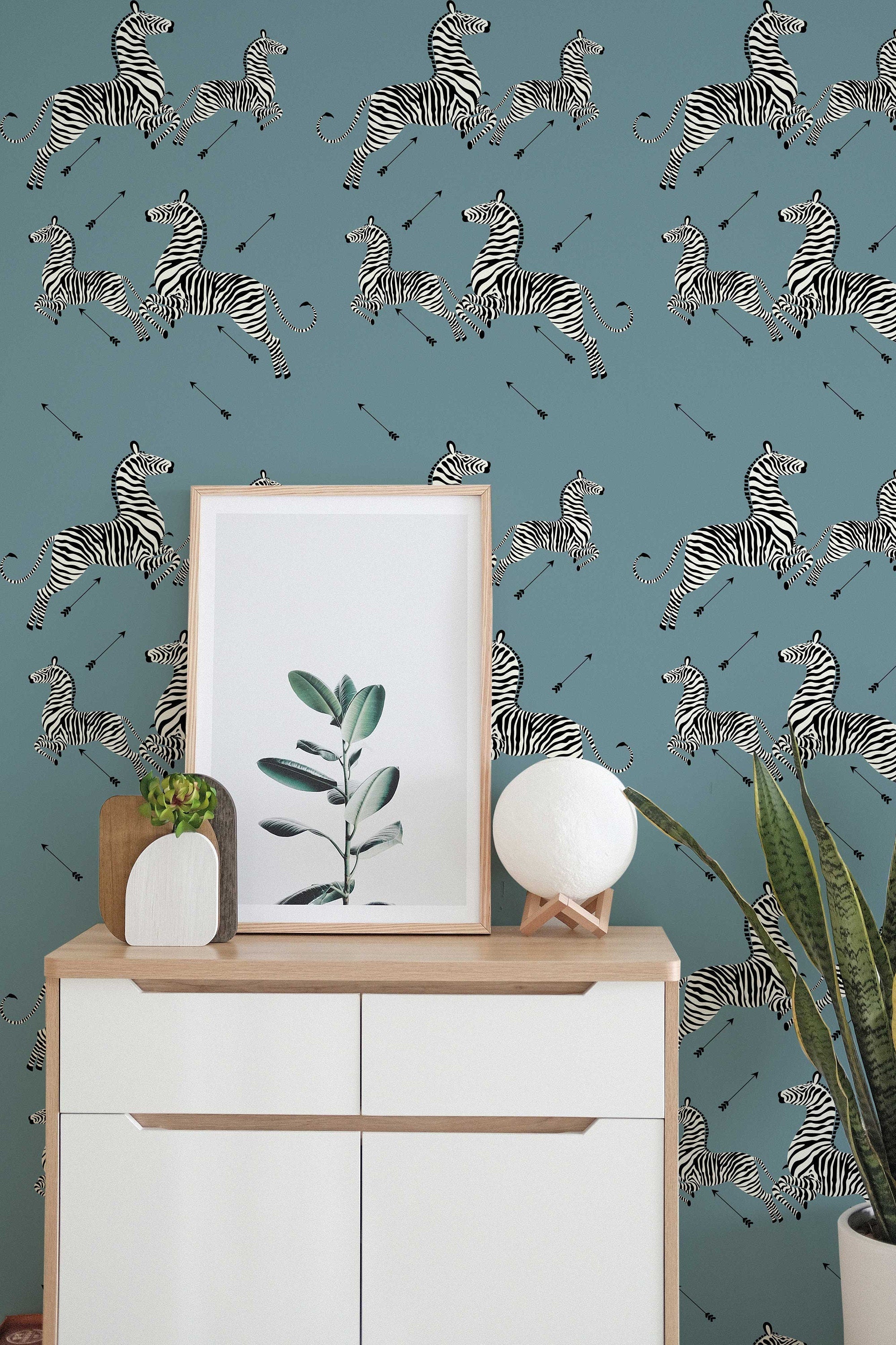 Custom Zebra with Arrow Wallpaper | Savanna Animals Wall Mural | African Animals Peel and Stick
