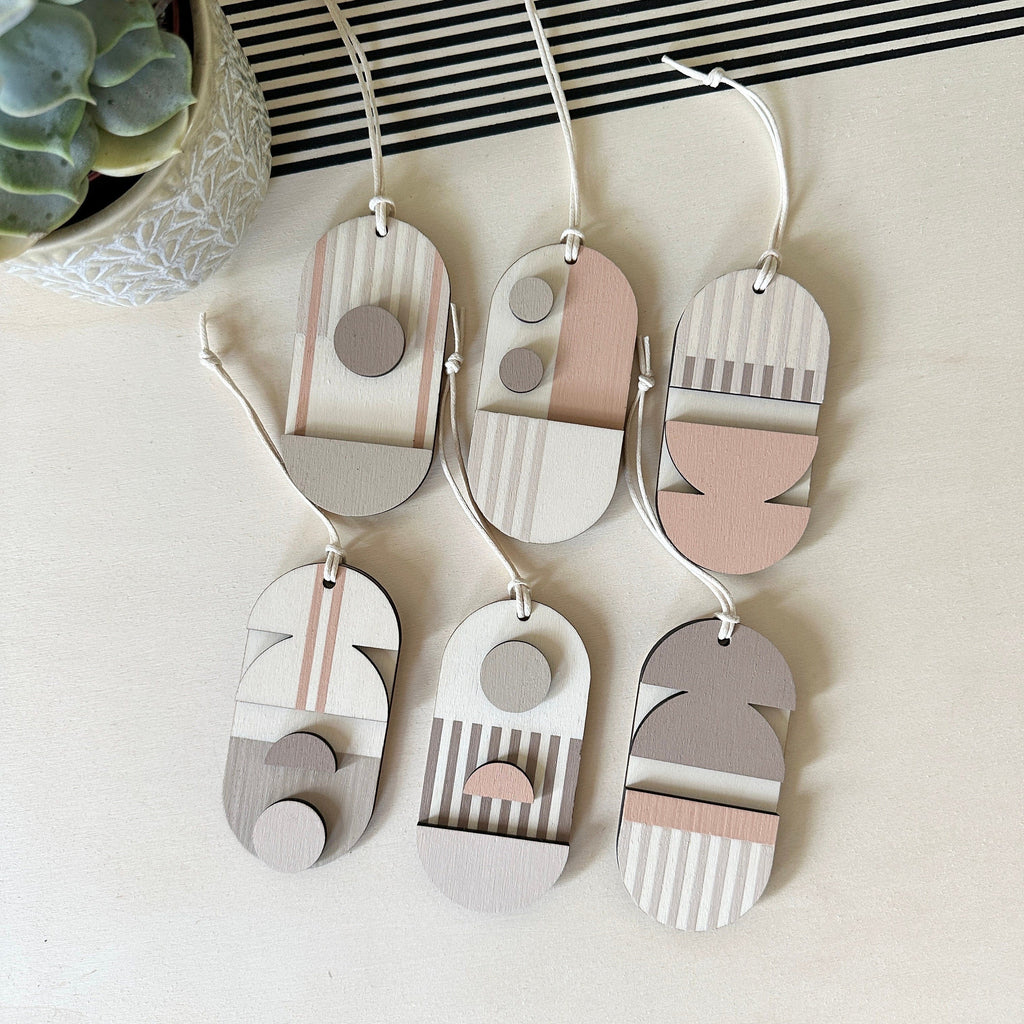 Mini Mid-Century Wall Art - Little Wooden Decoration - Pink & Natural Decor