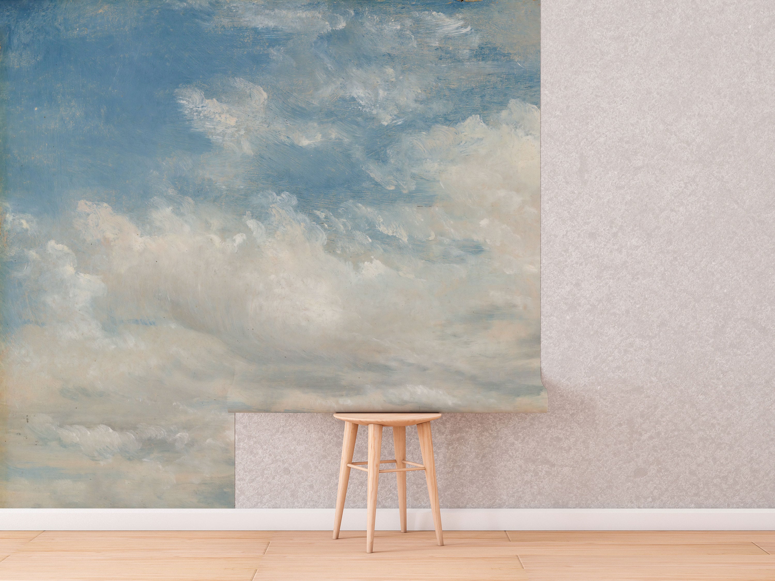 Light Blue Clouded Wall Mural | Sky Wall Decal | Classic Art Removable Wallpaper | Retro Paintings | Wall Art | Wallpapers