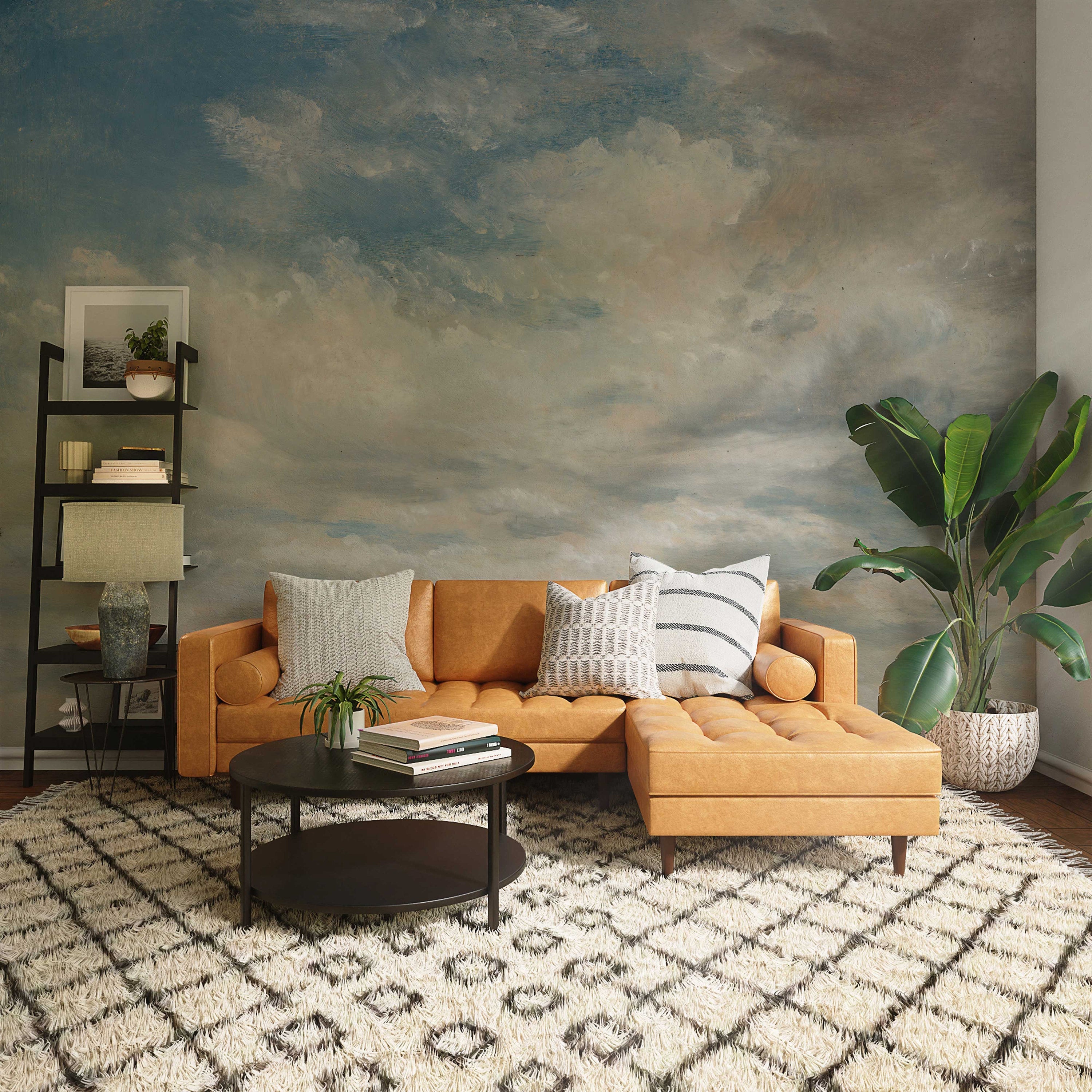 Light Blue Clouded Wall Mural | Sky Wall Decal | Classic Art Removable Wallpaper | Retro Paintings | Wall Art | Wallpapers