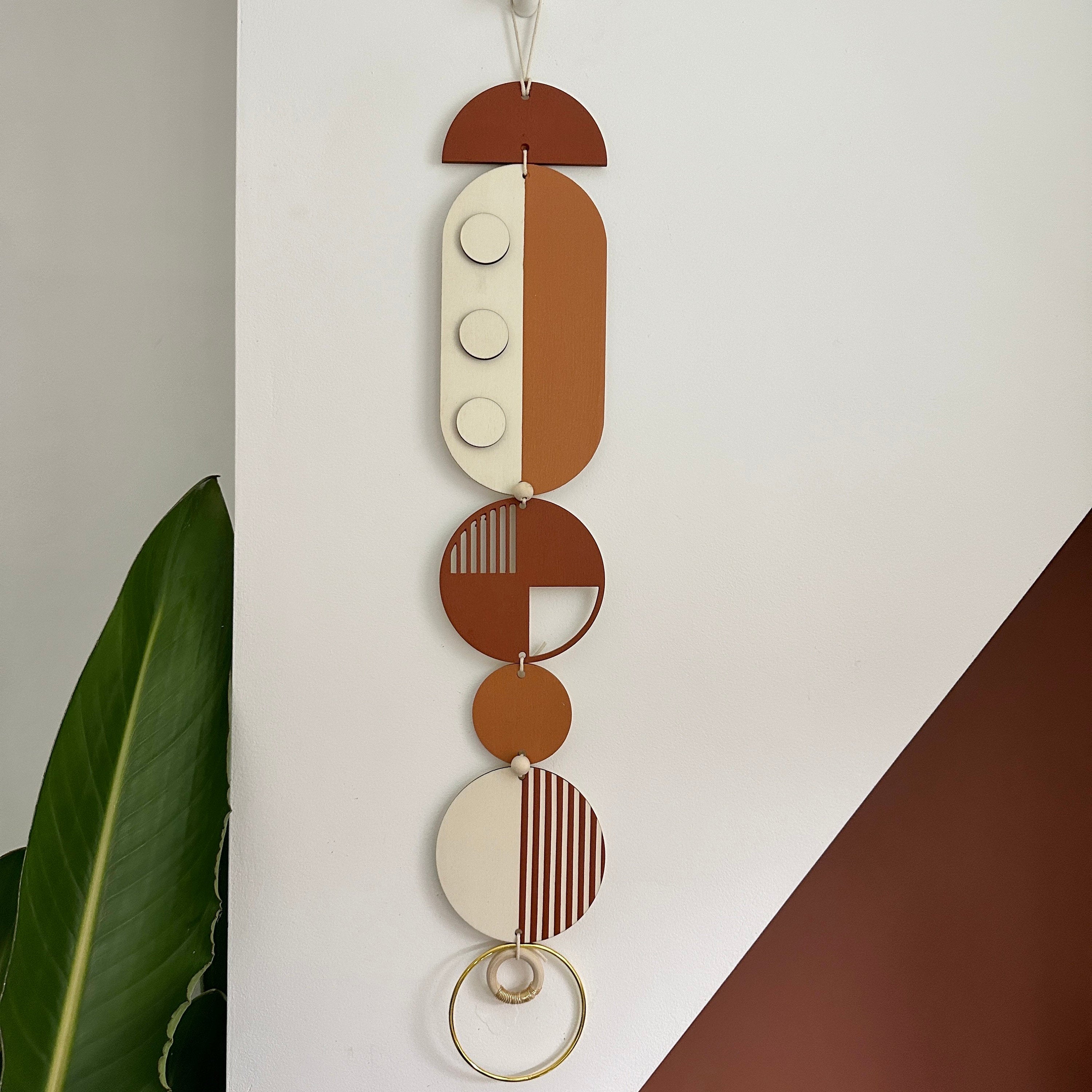 Warm Modern Retro Wall Art - Geometric Artwork - Minimal Home Decor - New Home Trend - Slim Centre Piece Art - Long Wall Tapestry - Wood Art