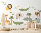 Cute Safari Animals Wall Decal for Kids | Removable Peel and Stick Wall Decals | African Animals Wall Stickers