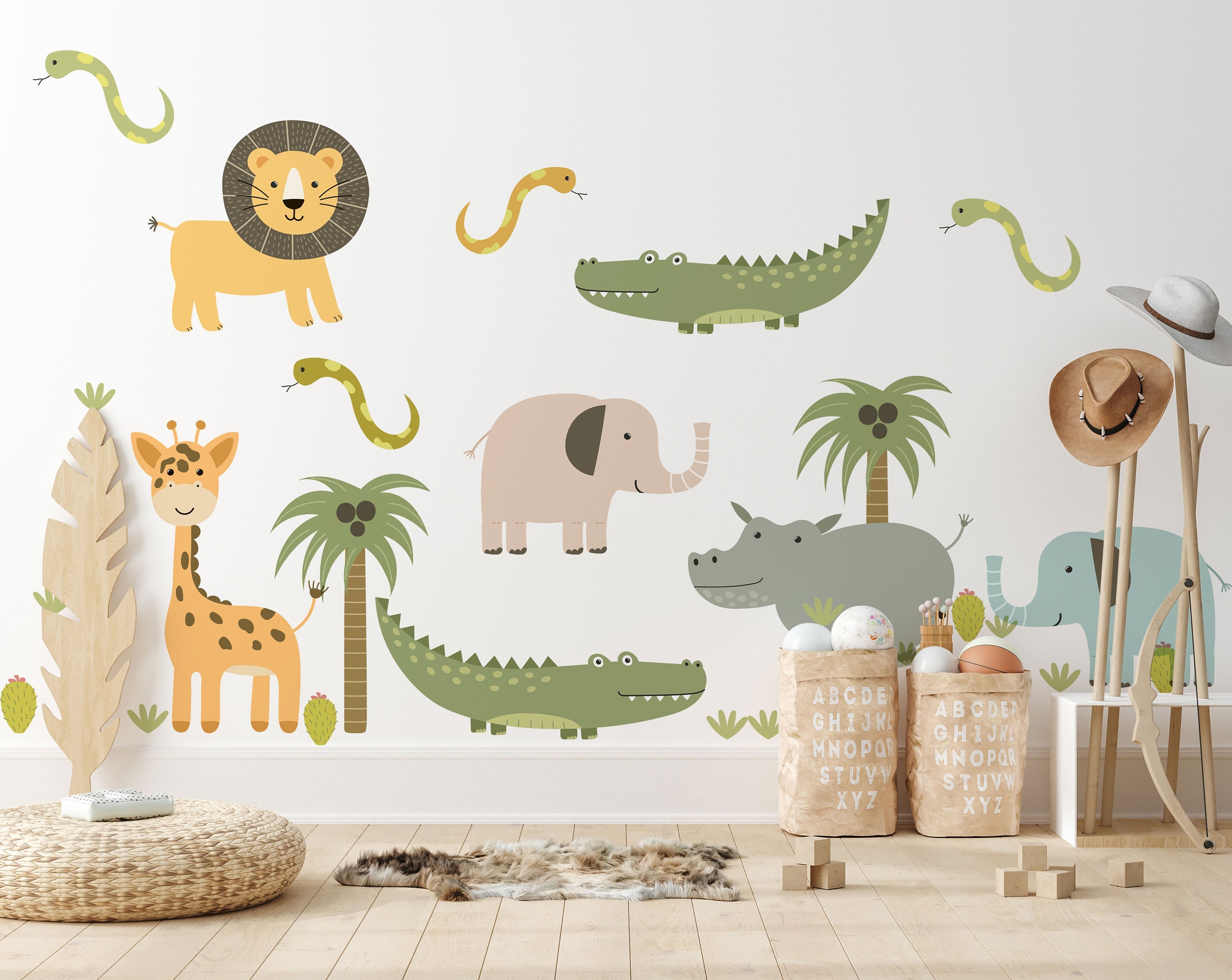 Cute Safari Animals Wall Decal for Kids | Removable Peel and Stick Wall Decals | African Animals Wall Stickers