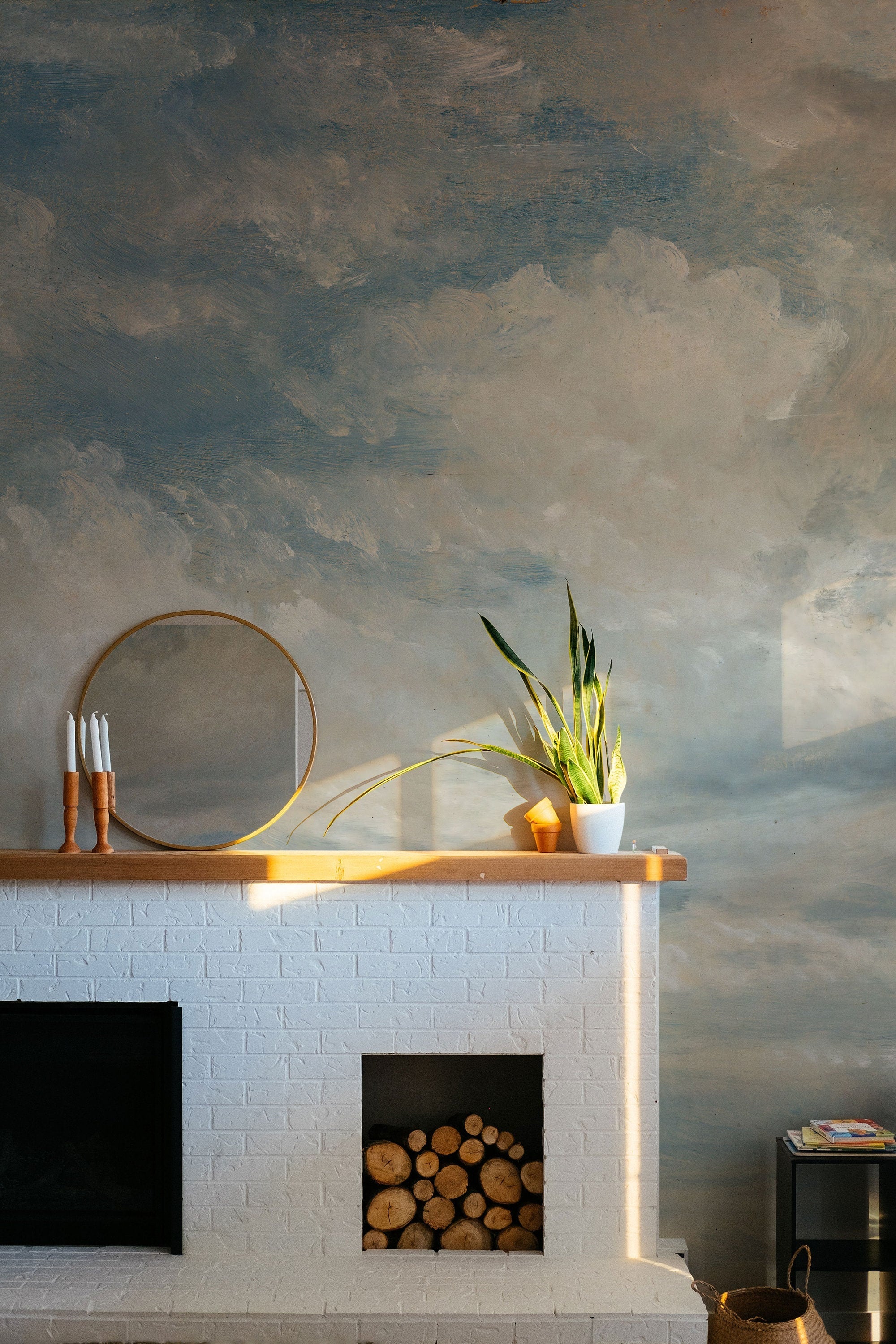 Light Blue Clouded Wall Mural | Sky Wall Decal | Classic Art Removable Wallpaper | Retro Paintings | Wall Art | Wallpapers