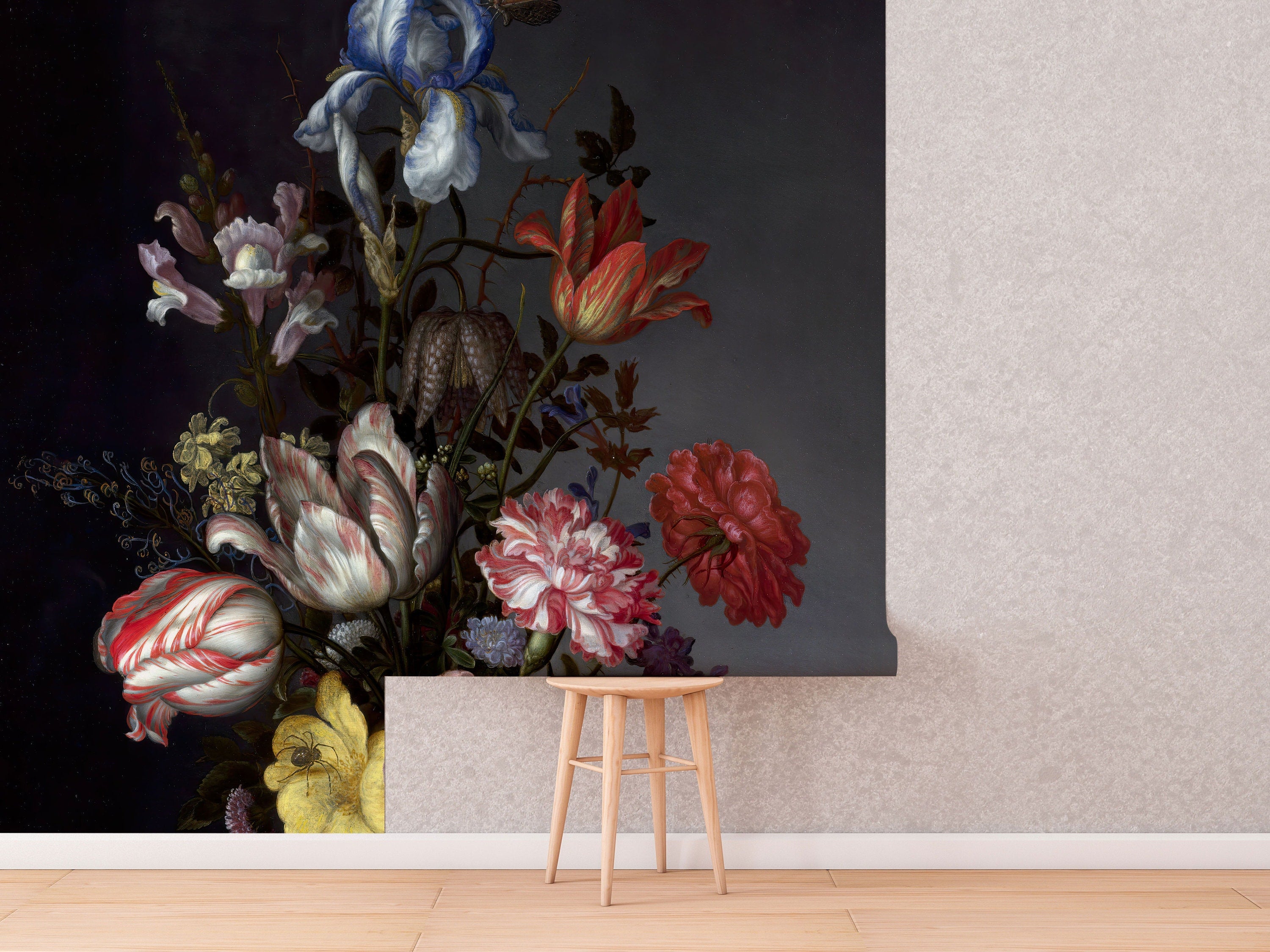 Dutch Dark Classic Floral Removable Wallpaper | Wall mural | Peel and Stick | Floral Wallpaper | Self Adhesive | Temporary mural