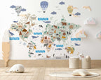 Animal World Map Decal - Informative Peel and Stick Map Decal