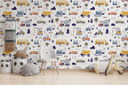 Cars and Trucks Nursery Wallpaper | Boys Wallpaper | Truck Wallpaper | Car Wallpaper | Bus Wallpaper | Wall Art | Peel and Stick