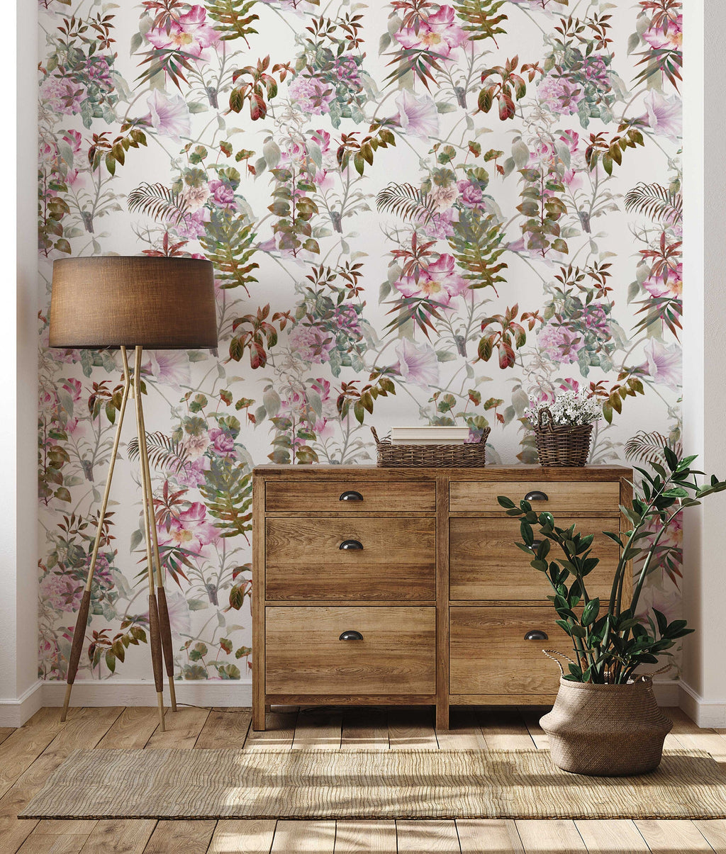 Bright Tropical Wallpaper | Self Adhesive Removable and Regular Wallpaper | Flamingo Wall Mural | Tropical Print Wallpaper
