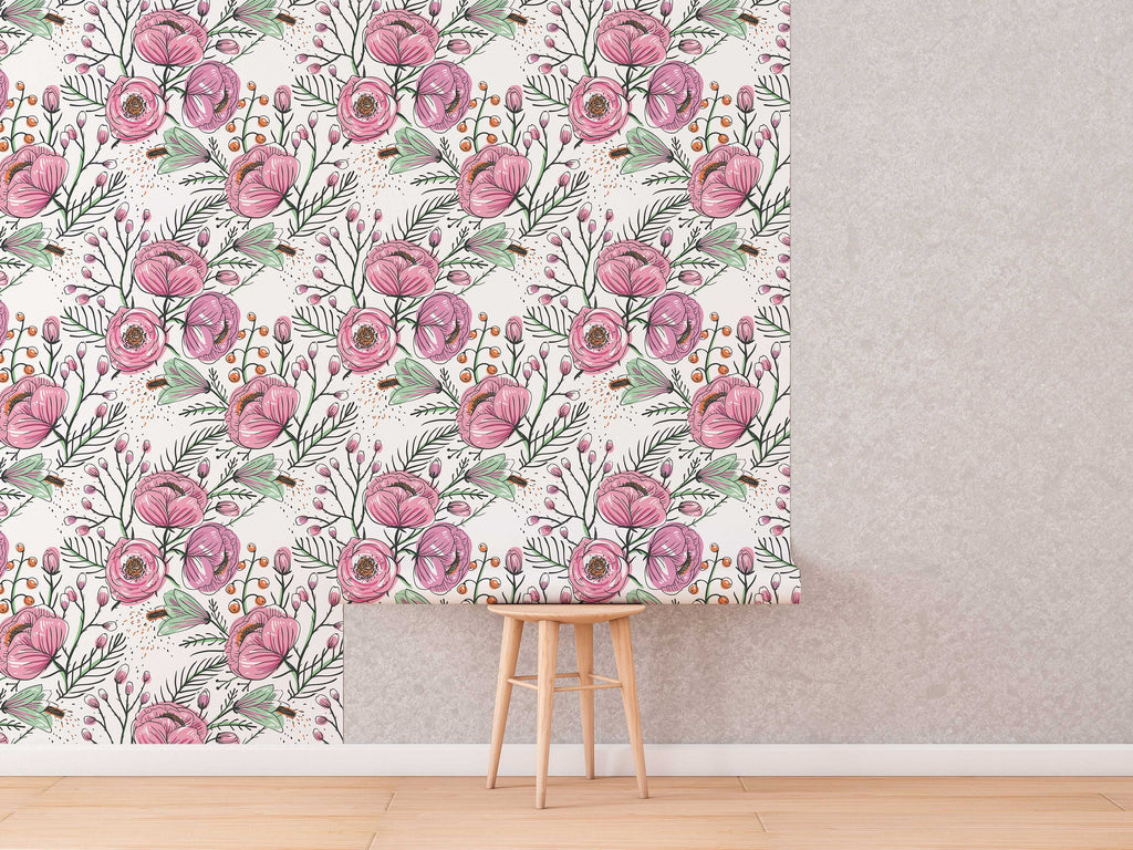 Purple Floral Wallpaper | Watercolour Flower Mural | Poppy Wallpaper