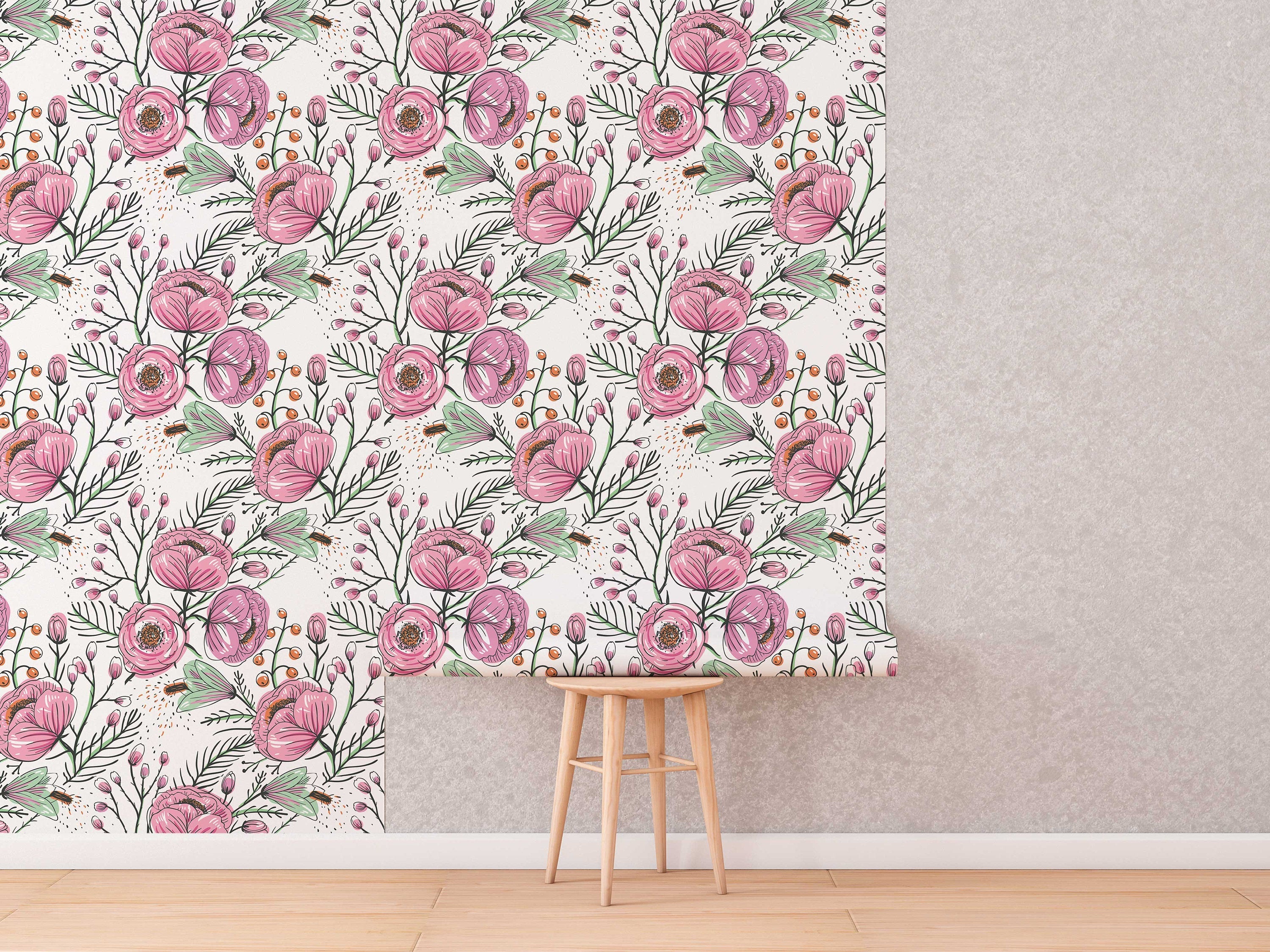 Purple Floral Wallpaper | Watercolour Flower Mural | Poppy Wallpaper