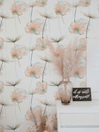 Dandelion Flowers Wallpaper | Custom Color Teal Floral Pattern | Peel and Stick Removable Wallpaper For All Rooms | Self Adhesive Mural