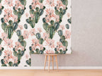 Watercolour Cactus Flowers Removable Wallpaper | Cacti Wall Mural | Cactus Print | Floral Wall Décor | Floral Repositionable Wallcovering