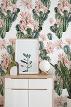 Watercolour Cactus Flowers Removable Wallpaper | Cacti Wall Mural | Cactus Print | Floral Wall Décor | Floral Repositionable Wallcovering