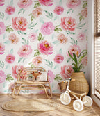 Soft Pink Roses Wallpaper | Floral Wallpaper Peel and Stick | Removable Wallpaper | Watercolor Wallpaper | Flower Wallpaper Mural