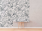 Black and White Spring Floral Wallpaper | Nursery Wall | Mural | Removable Wallpaper | Children Wall | Art | Meadow | Doddle