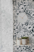 Black and White Spring Floral Wallpaper | Nursery Wall | Mural | Removable Wallpaper | Children Wall | Art | Meadow | Doddle